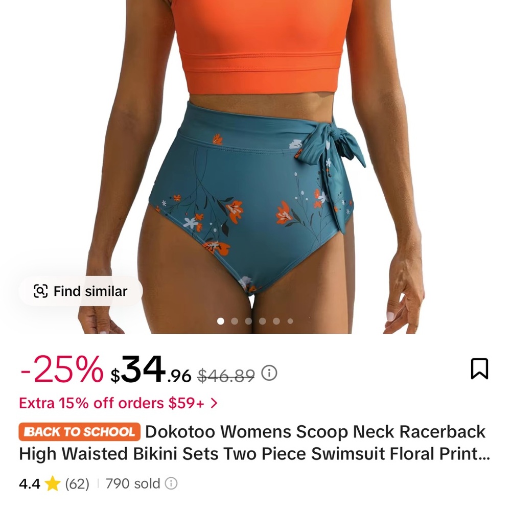 Women's Floral High Waisted Bikini Set - Orange and Blue